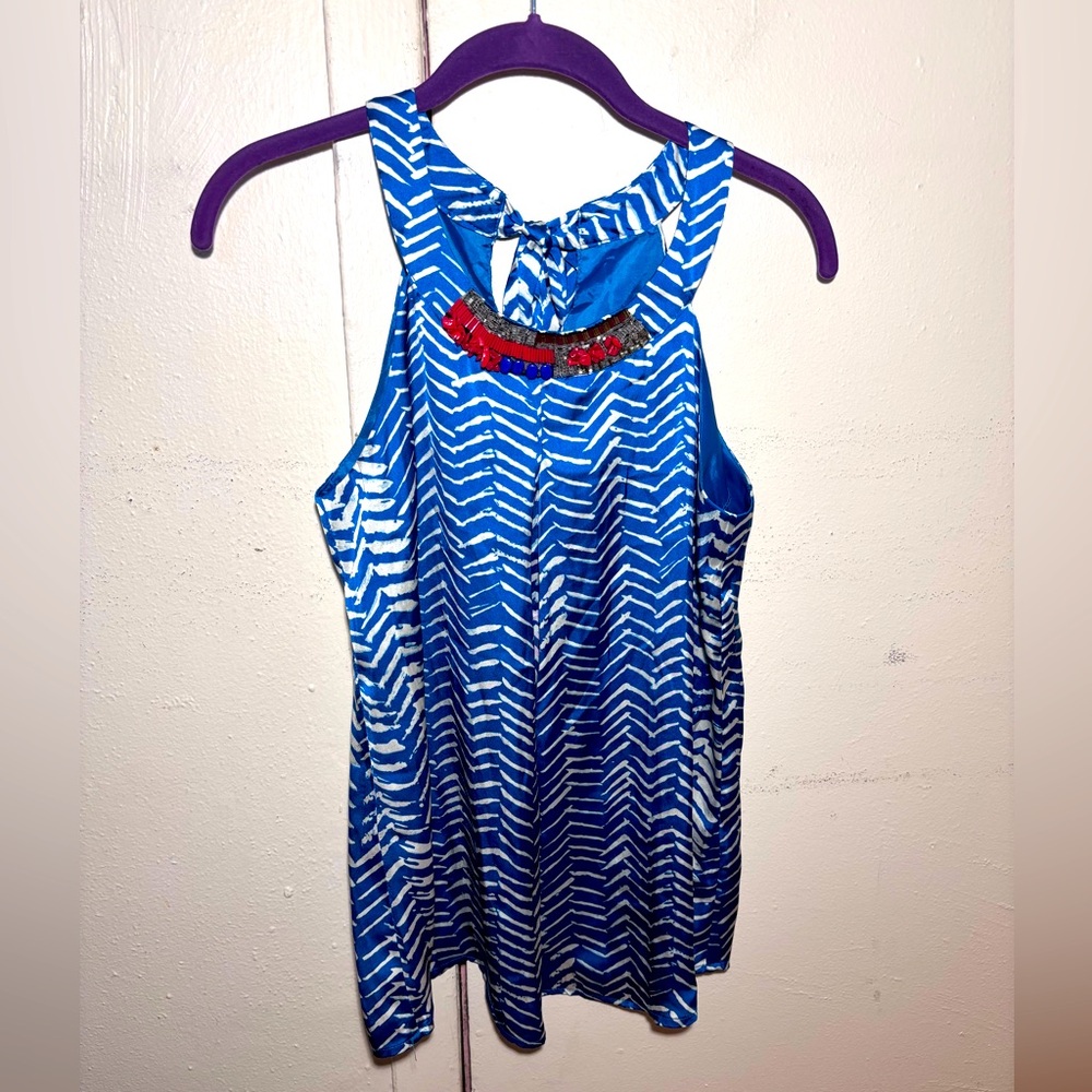 Barkins Sleeveless Satin Jeweled Neckline Top